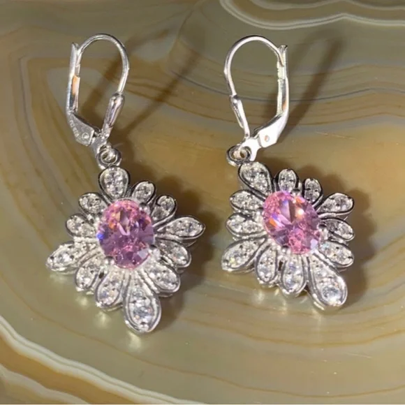 Pink Topaz CZ Sterling Earrings - Picture 1 of 3